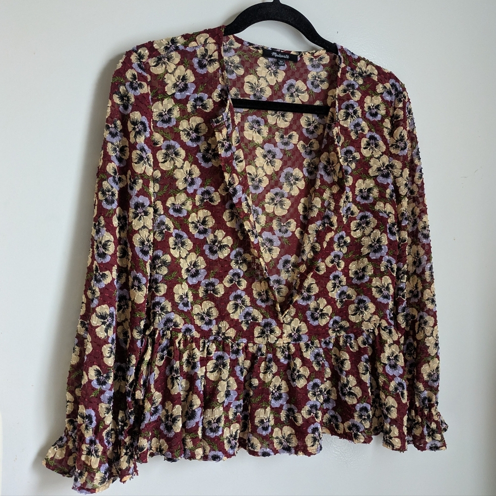 Madewell Ruffle Hem Top Blouse Viola Floral XS - Picture 8 of 16